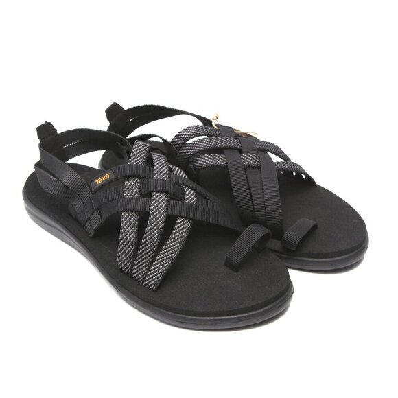 TEVA Voya Strappy Sandals Black Crisscrossed Shoes Elastic Recycled Summer - Picture 2 of 12